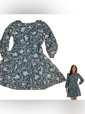 New York & Company Size XS Midi Dress Deep Teal with White Embroidery POCKETS